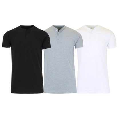 3-Pack Men's Slim Fitting Short Sleeve Henley Slub Tee