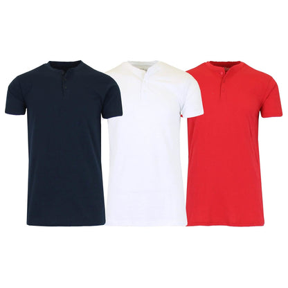 3-Pack Men's Slim Fitting Short Sleeve Henley Slub Tee