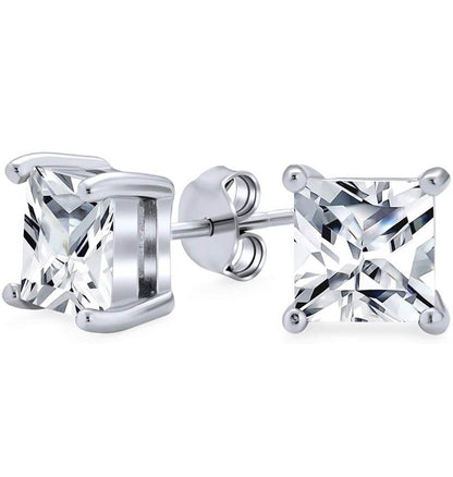 3-Pack: Sterling Silver Princess Cut Studs