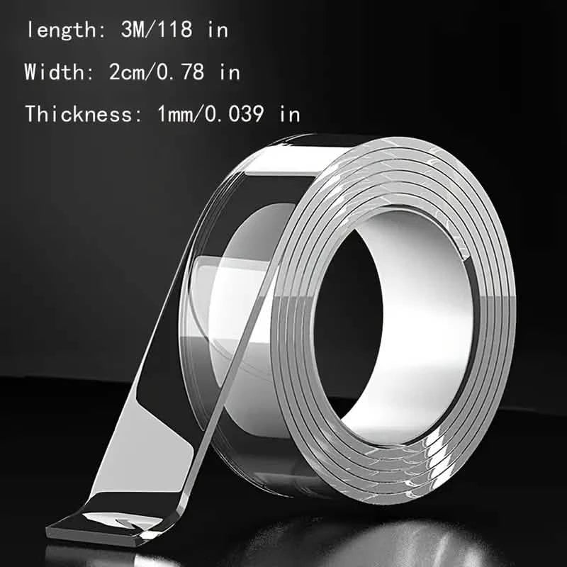 3-Pack: Transparent Adhesive Tape - Reusable, Washable, and No-Residue Nano Gel Strips