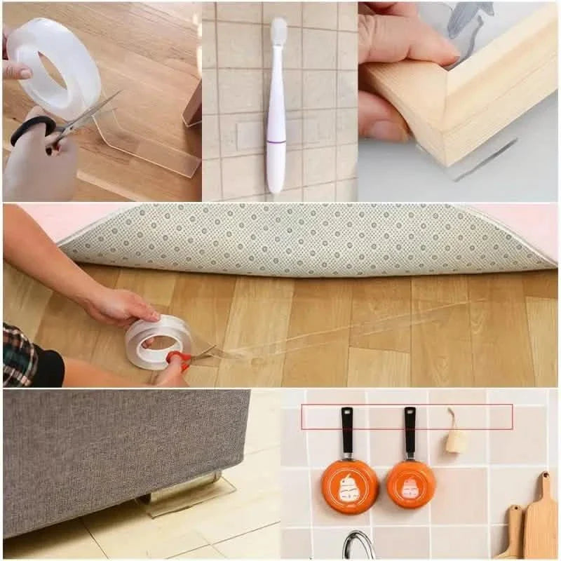 3-Pack: Transparent Adhesive Tape - Reusable, Washable, and No-Residue Nano Gel Strips