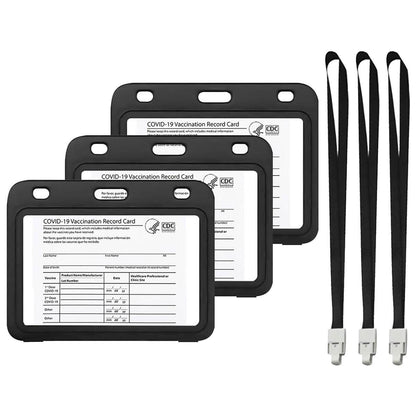 3-Pack: Waterproof Hard Case CDC Vaccination Card Holder With Lanyards