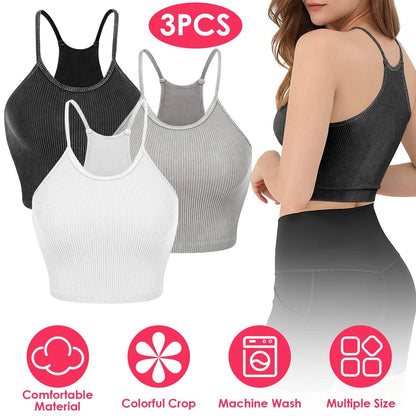 3-Pack: Women Crop Basic Tank Top Ribbed Knit Sleeveless