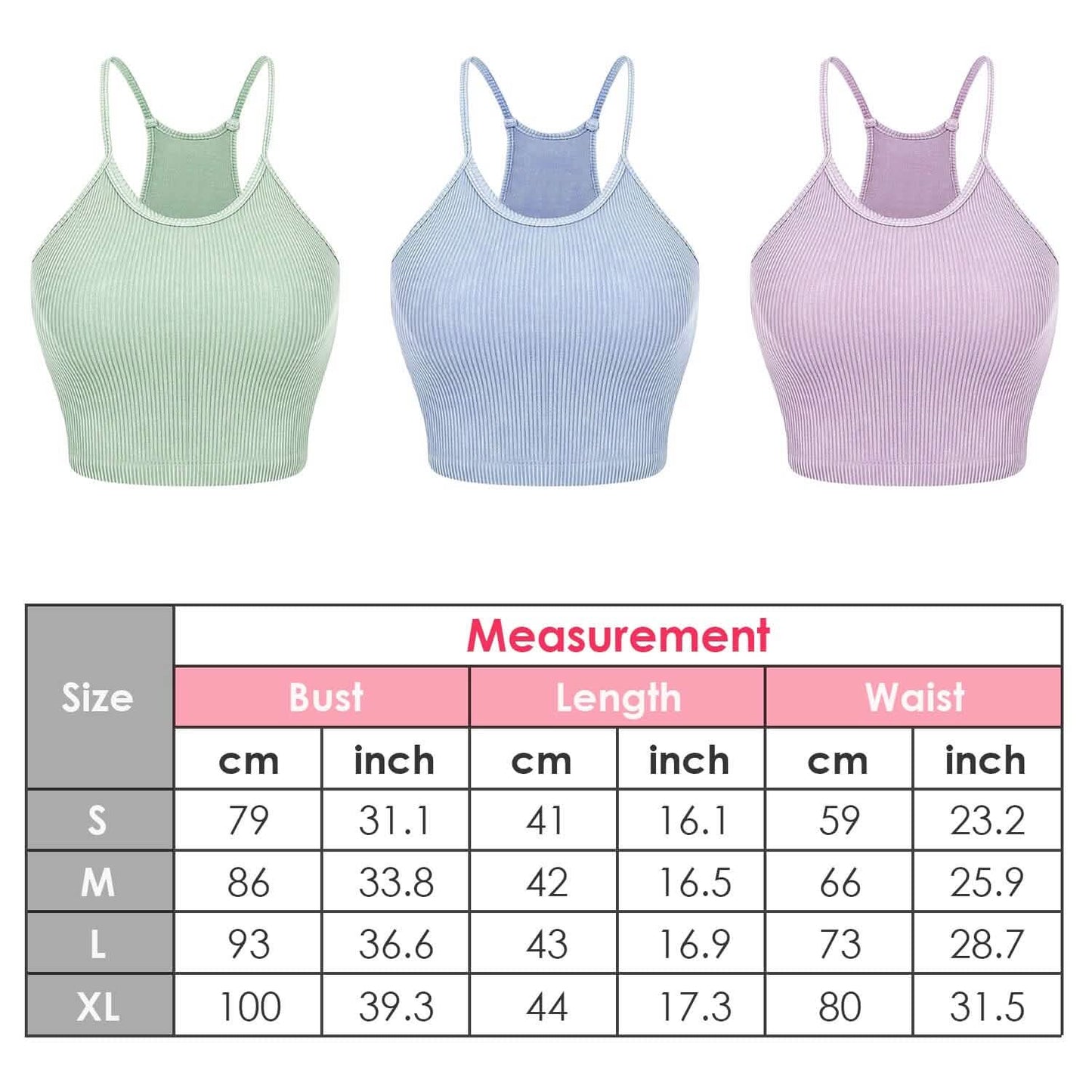 3-Pack: Women Crop Basic Tank Top Ribbed Knit Sleeveless