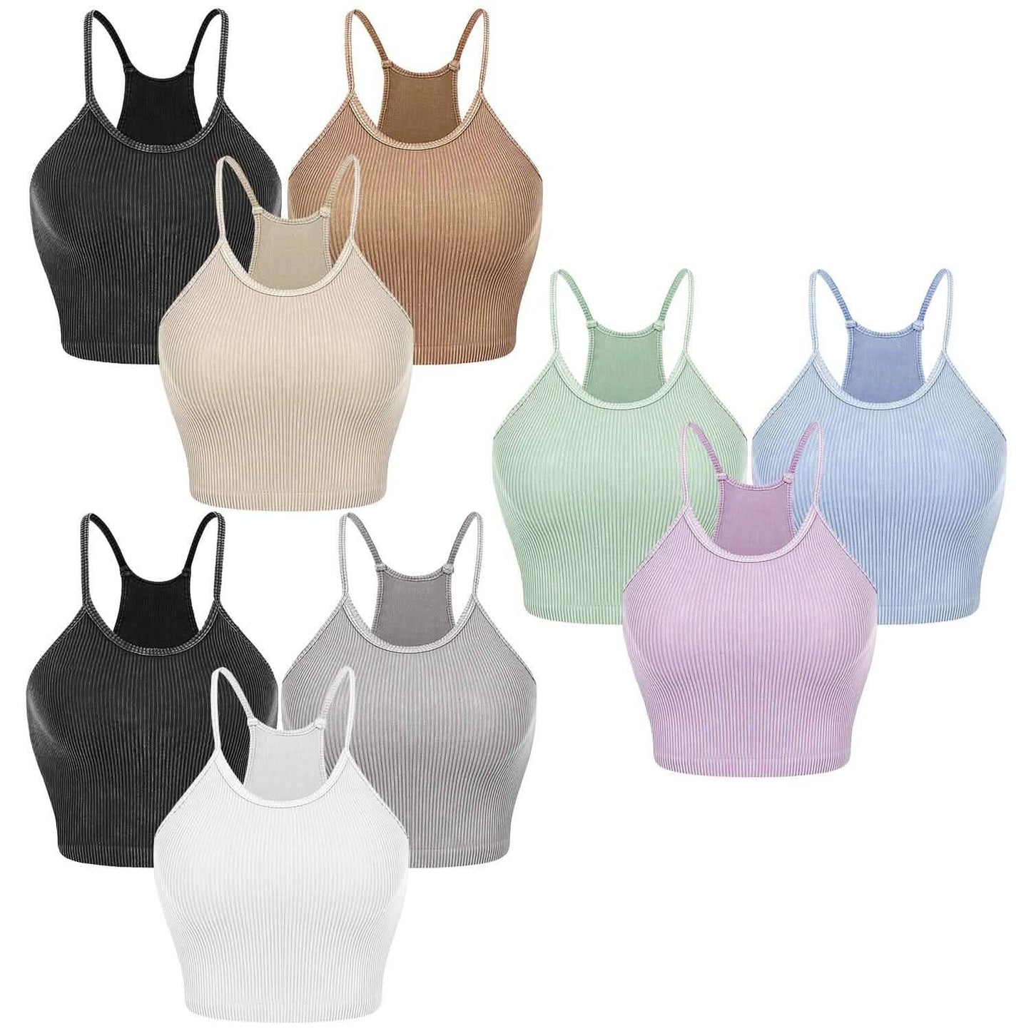 3-Pack: Women Crop Basic Tank Top Ribbed Knit Sleeveless