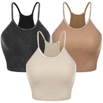 3-Pack: Women Crop Basic Tank Top Ribbed Knit Sleeveless