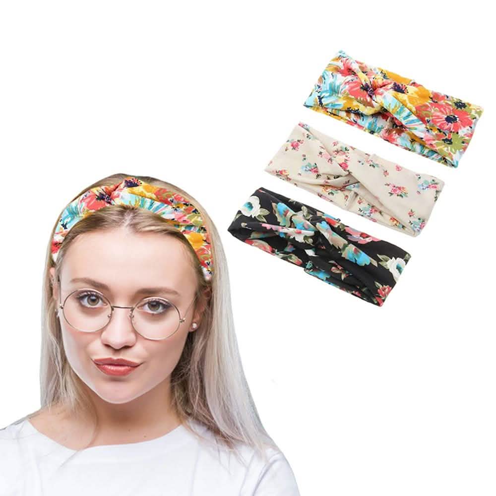 3-Pack: Women's Boho Floral Style Criss Cross Headband