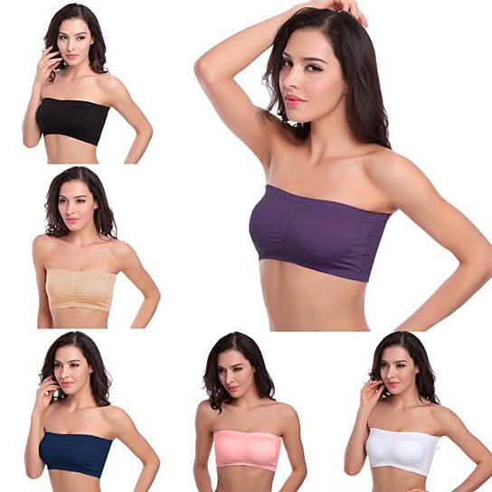 3-Pack: Women's Seamless Strapless Bandeau Crop Tube Top Bra Padded Bralettes