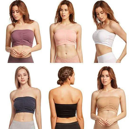 3-Pack: Women's Seamless Strapless Bandeau Crop Tube Top Bra Padded Bralettes