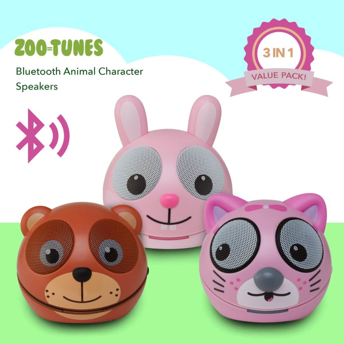 3-Pack: Zootunes Compact Portable Bluetooth Stereo Speaker