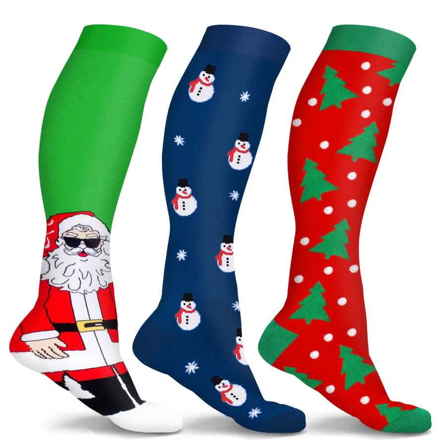 3-Pair: Holiday Knee-High Compression Socks