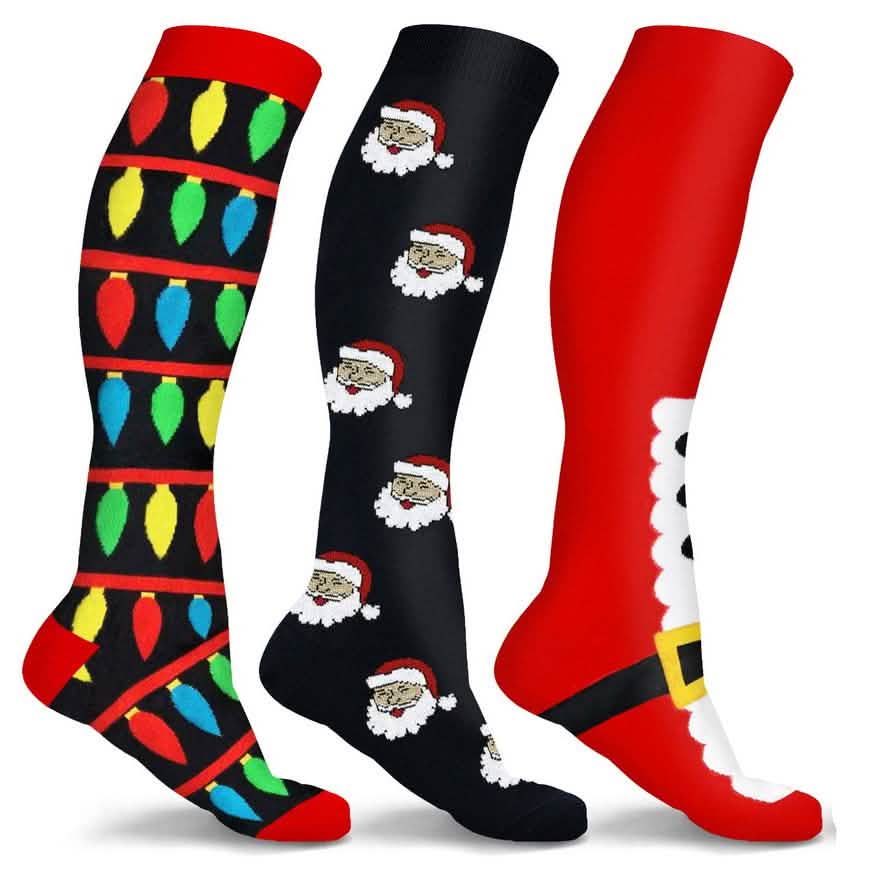 3-Pair: Holiday Knee-High Compression Socks