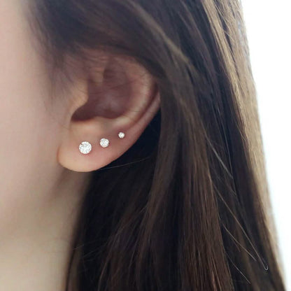 3-Pair Set: Sterling Silver Crystal Stud Earrings