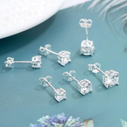 3-Pair Set: Sterling Silver Crystal Stud Earrings