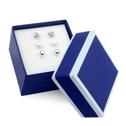 3-Pair Set: Sterling Silver Trio Stud Earring Set