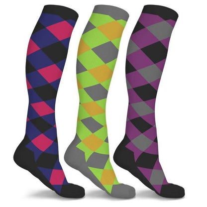 3-Pairs: Patterned Compression Socks - Assorted Styles and Sizes