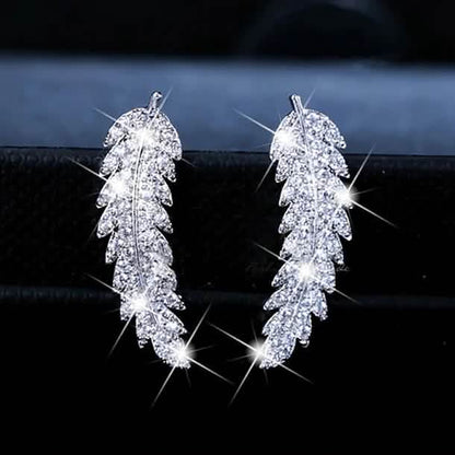 3-Pairs: Zircon Gold and Silver Leaf Stud Earrings