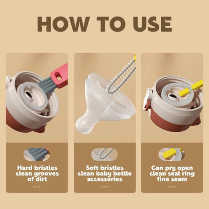 3-Piece: 3-in-1 Petal Cup Lid Cleaning Brush