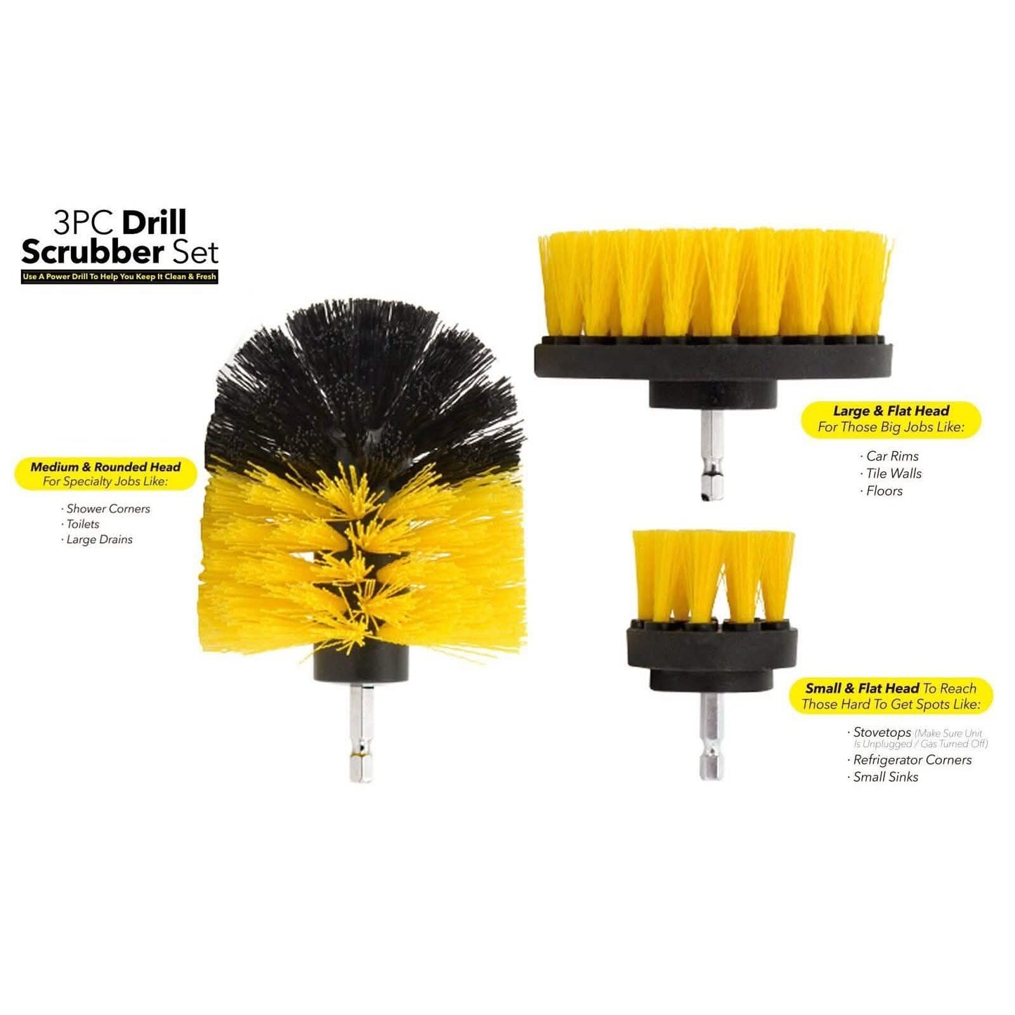 3-Piece: All Purpose Power Scrubber Drill Cleaning Brush Kit