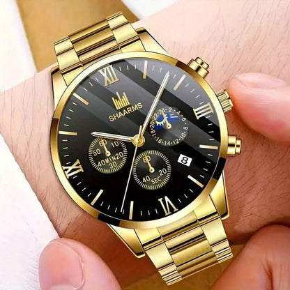 3-Piece: Elegant Men's Quartz Watch Plus Bracelet and Necklace Set