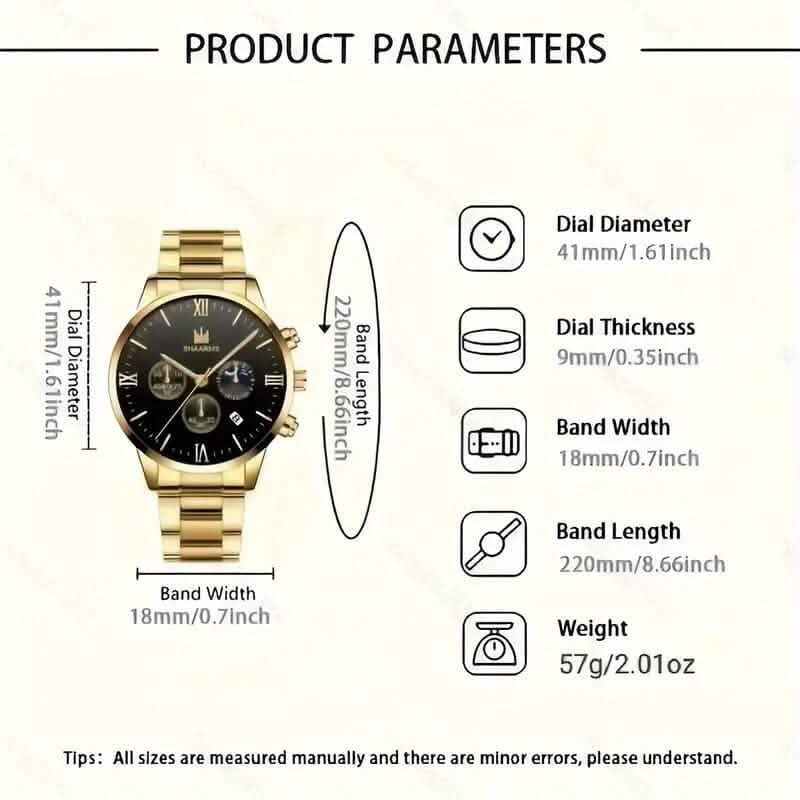 3-Piece: Elegant Men's Quartz Watch Plus Bracelet and Necklace Set