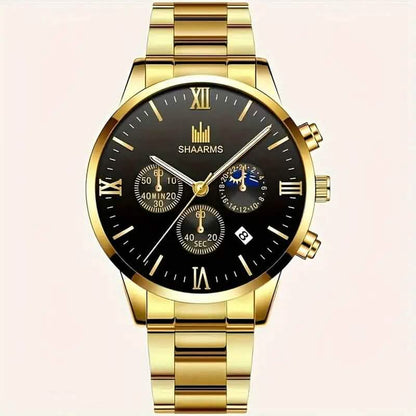 3-Piece: Elegant Men's Quartz Watch Plus Bracelet and Necklace Set