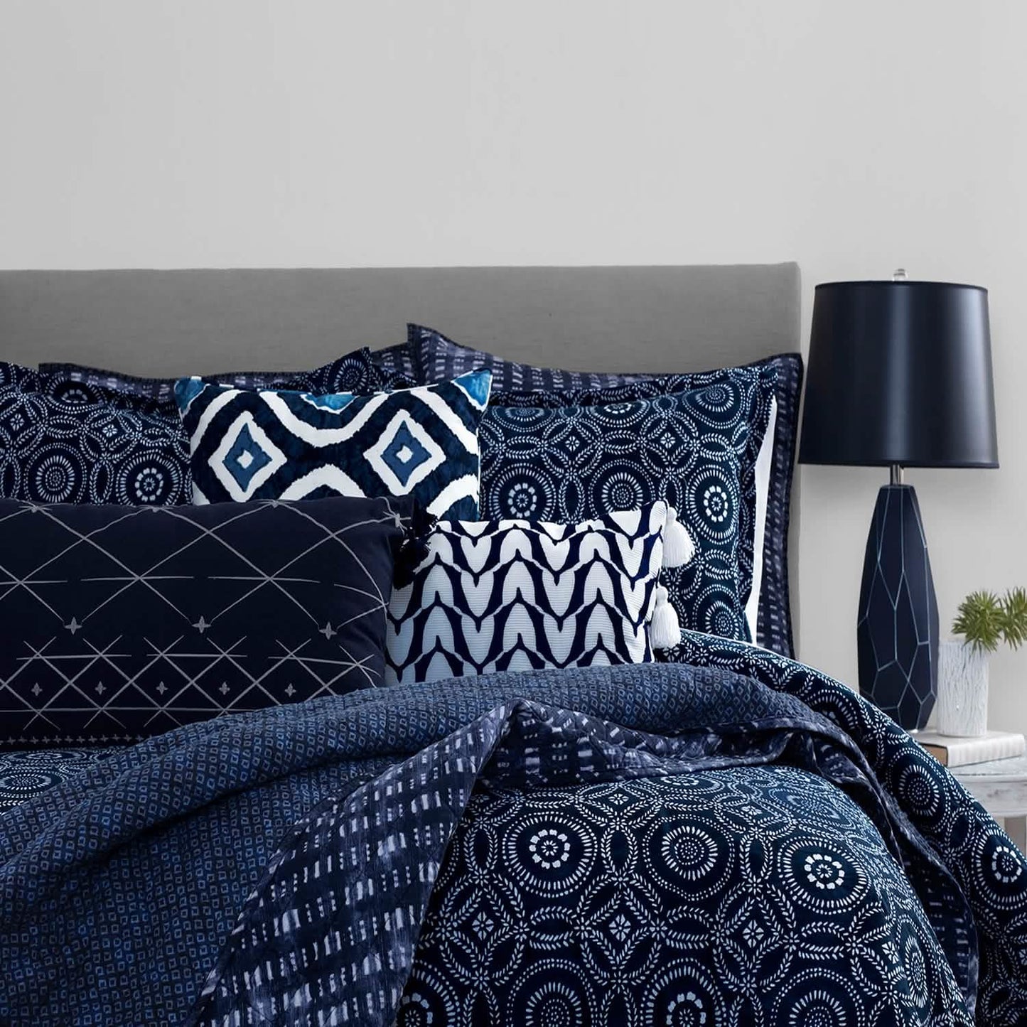 3-Piece: Global Indigo Mudcloth Cotton Quilt Set