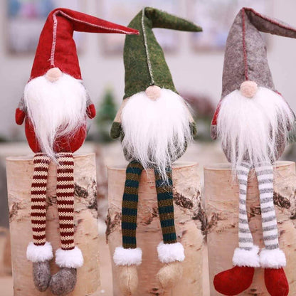 3 Piece: Handmade Sitting Long-Legged Christmas Elf Bottle Decoration Set