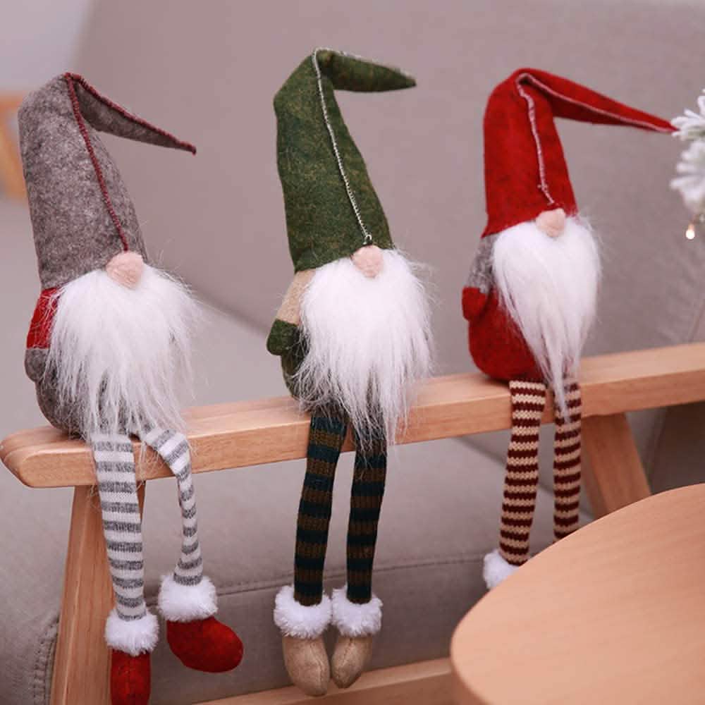 3 Piece: Handmade Sitting Long-Legged Christmas Elf Bottle Decoration Set