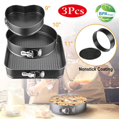3-Piece: Non-stick Springform Cake Pan Set with Removable Bottom