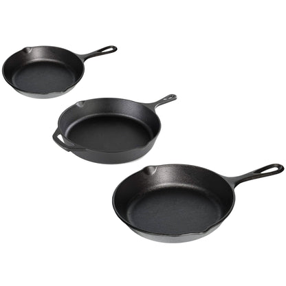 3-Piece: Pre-Seasoned Cast Iron Skillet Set