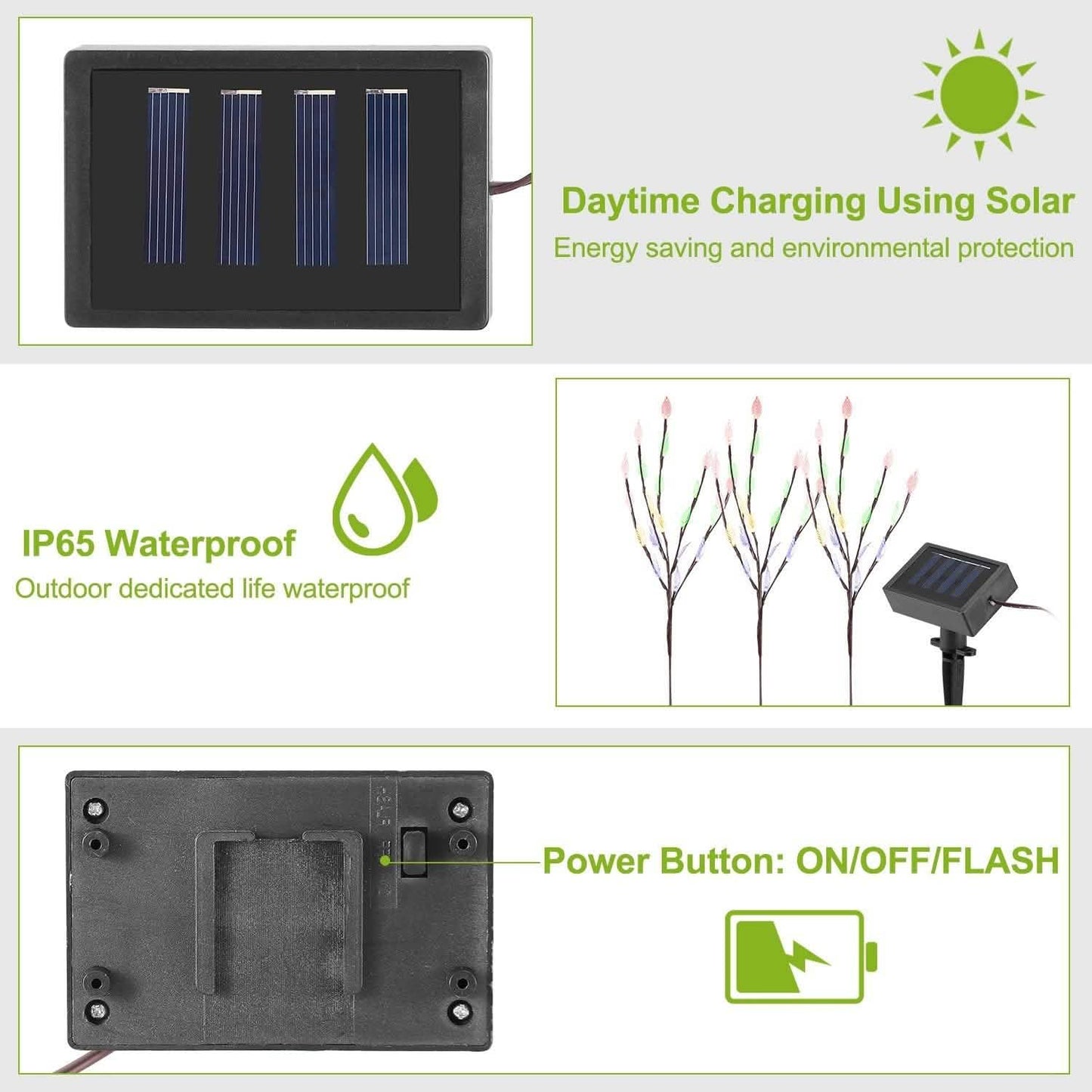 3-Piece Set: 60 LED Solar Garden Lights Tree Branch Leaf Shape Lamp