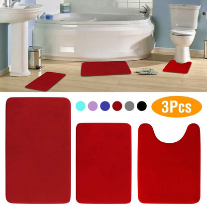 3-Piece Set: Bathroom Rug Set Plush Velvet Bath Carpet