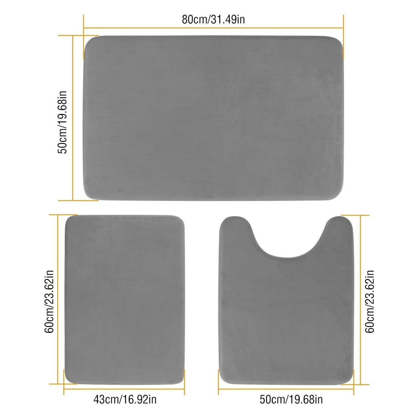 3-Piece Set: Bathroom Rug Set Plush Velvet Bath Carpet