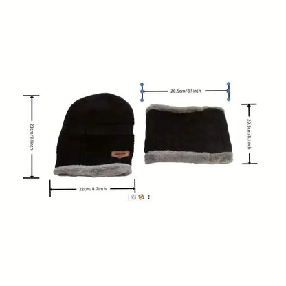 3-Piece Set: Black Knit Hats Warm Beanies Winter Neck Gaiter Elastic Gloves