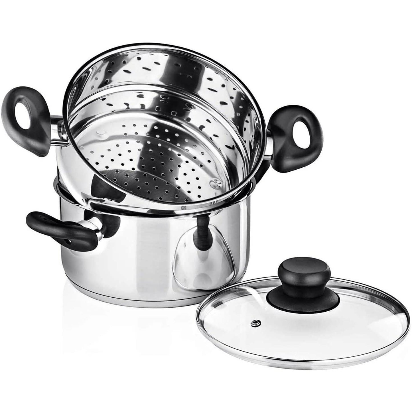 3-Piece Set: Chef's Star Stainless Steel Cookware 2 Quart Steamer Basket Set
