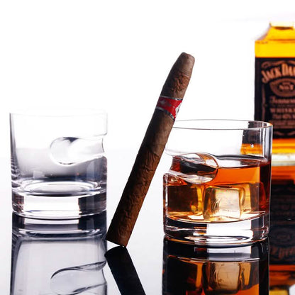 3-Piece Set: Cigar-Holding Whiskey Glasses with Cigar Cutter