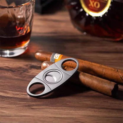 3-Piece Set: Cigar-Holding Whiskey Glasses with Cigar Cutter