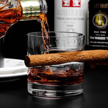 3-Piece Set: Cigar-Holding Whiskey Glasses with Cigar Cutter