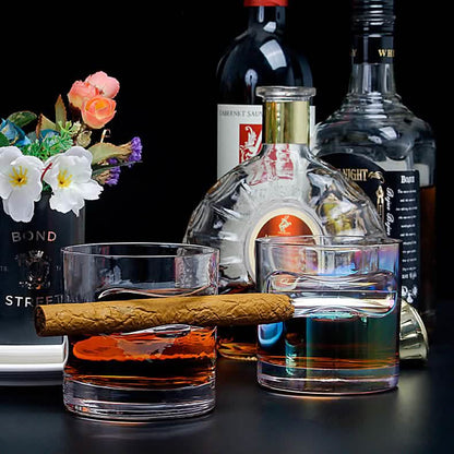3-Piece Set: Cigar-Holding Whiskey Glasses with Cigar Cutter