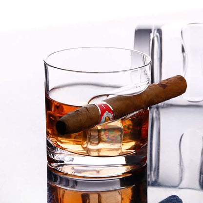 3-Piece Set: Cigar-Holding Whiskey Glasses with Cigar Cutter