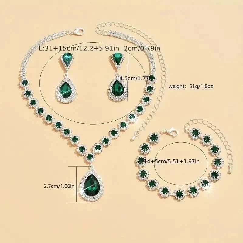 3-Piece Set: Elegant Bridal Jewelry Set - Rhinestone-Encrusted Earrings, Necklace & Bracelet Combo