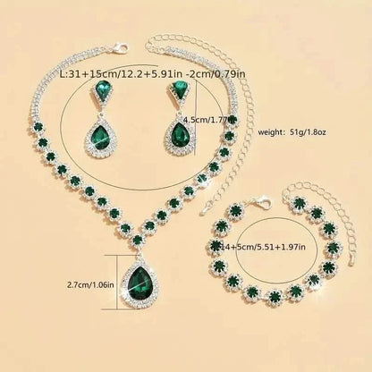 3-Piece Set: Elegant Bridal Jewelry Set - Rhinestone-Encrusted Earrings, Necklace & Bracelet Combo