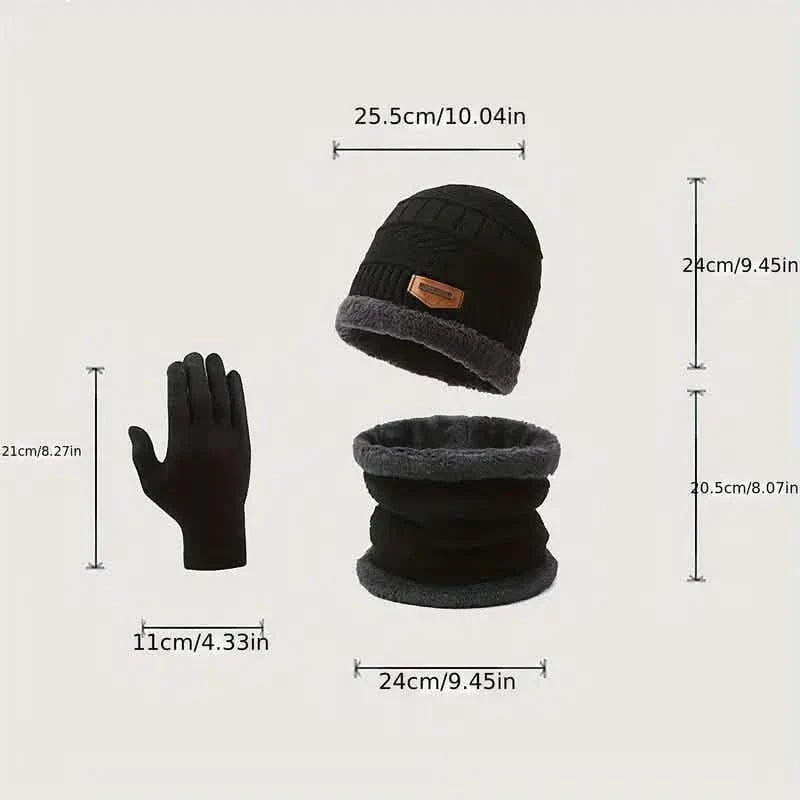 3-Piece Set: Infinity Scarf Autumn Winter, Thickened Warm Knit Beanie and Touchscreen Gloves Neck Gaiter