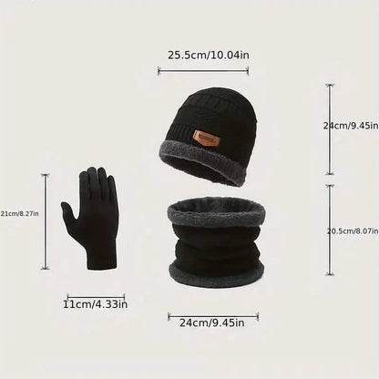 3-Piece Set: Infinity Scarf Autumn Winter, Thickened Warm Knit Beanie and Touchscreen Gloves Neck Gaiter