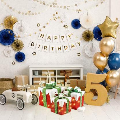 3-Piece Set: Lighted Gift Boxes Christmas Decoration IP44 with 3 Bows Timer 60 LED