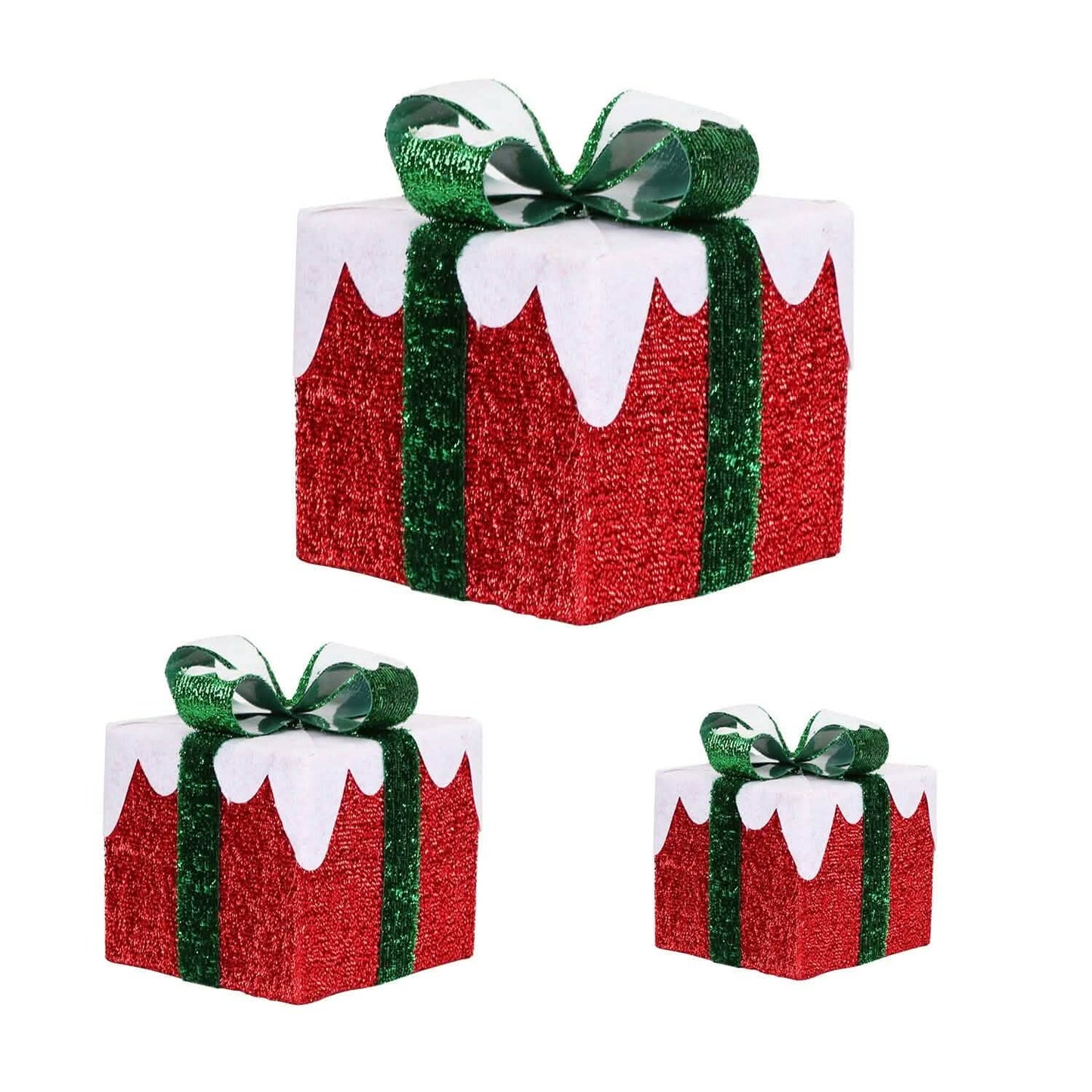 3-Piece Set: Lighted Gift Boxes Christmas Decoration IP44 with 3 Bows Timer 60 LED