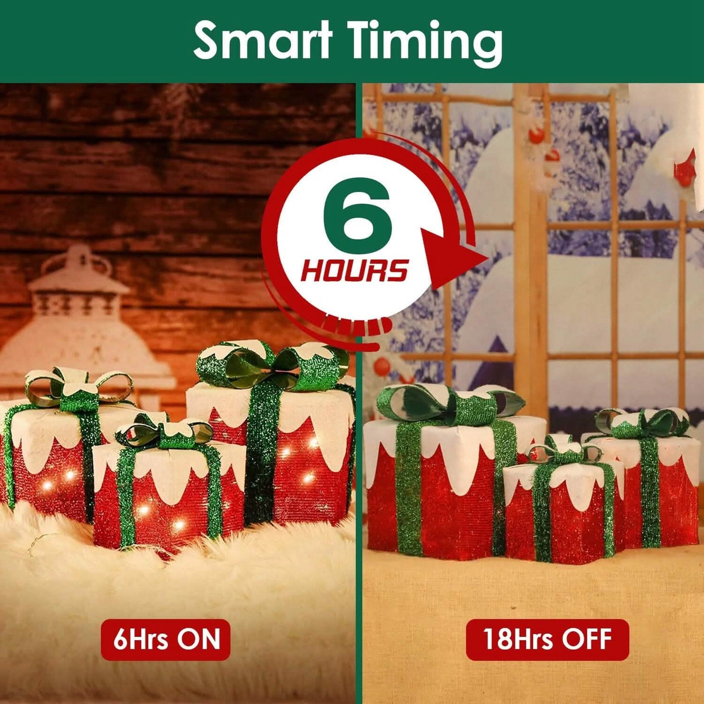 3-Piece Set: Lighted Gift Boxes Christmas Decoration IP44 with 3 Bows Timer 60 LED