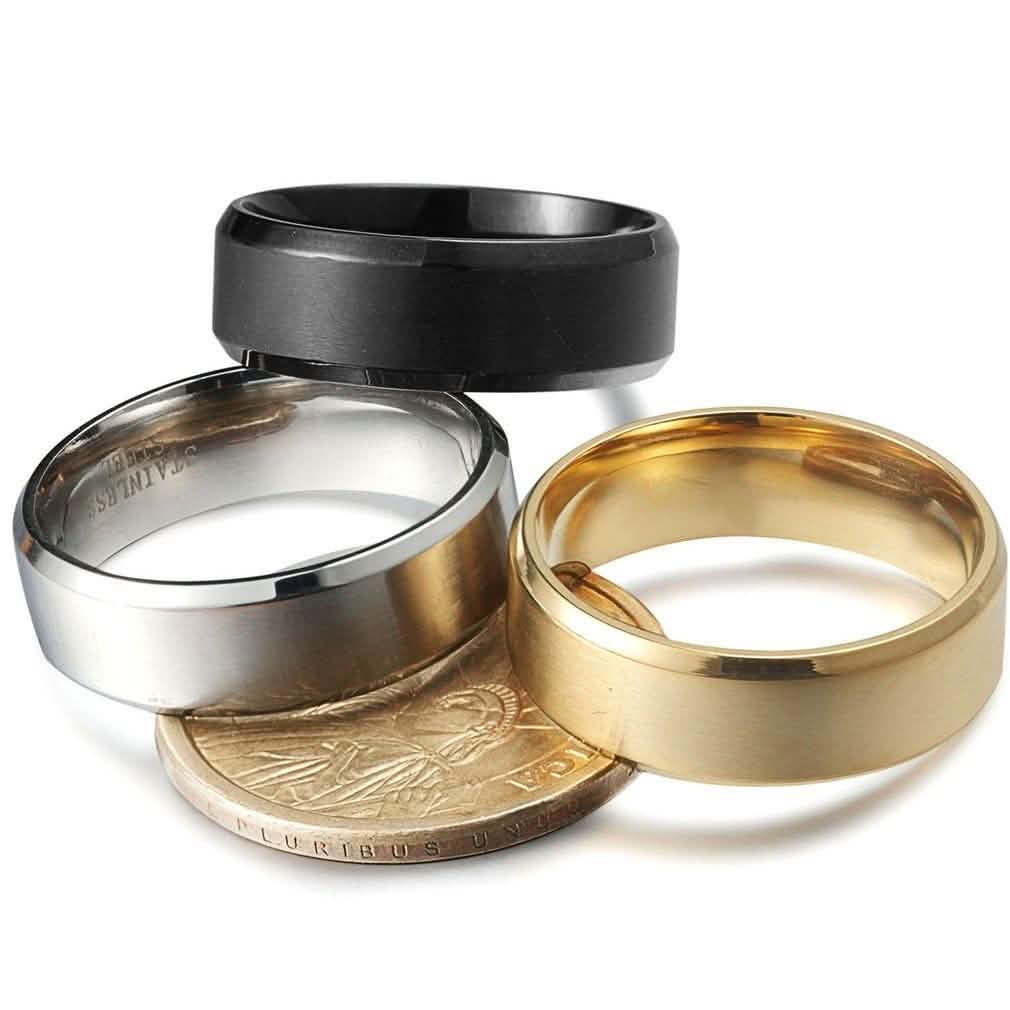 3-Piece Set: Men's Stainless Steel Comfort Fit Wedding Band Ring