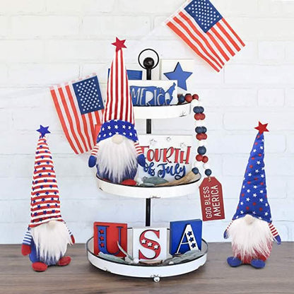 3-Piece Set: Patriotic Gnome Plush Standing Statues